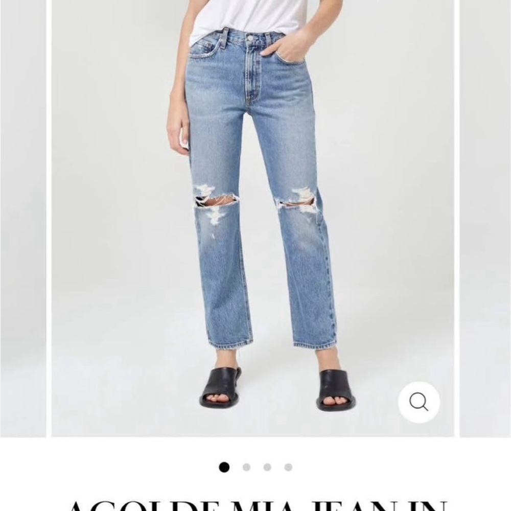 Agolde Blue Straight Leg Jeans with Distressed Knees